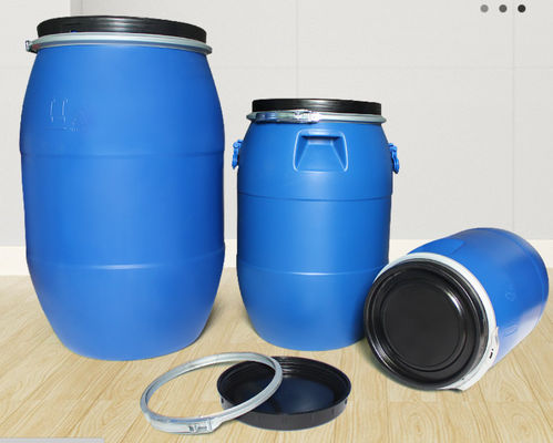 Barrillo di materie prime in plastica a flanghe da 125L, barrillo chimico a cerchio di ferro